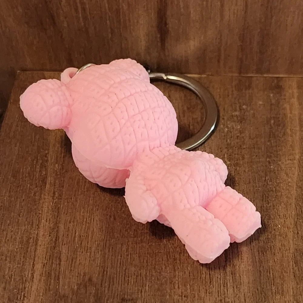 Pink‎ Quilted Teddy Bear Keychain Gold Heart Nose Bow Tie Bag Charm Accessory